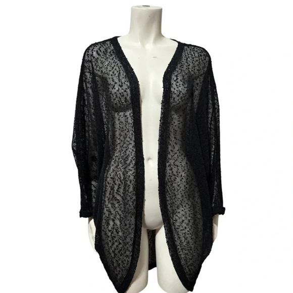 VINCE CAMUTO black nubby mesh cocoon wrap swimsuit beach cover up cardigan O/S - Picture 1 of 11